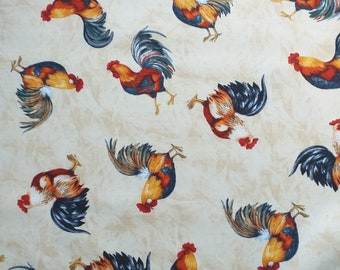 Patchwork fabric cotton rooster roosters placemat panel fabric picture beige fabric