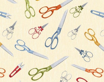 Patchwork fabric cotton scissors sewing beige colorful