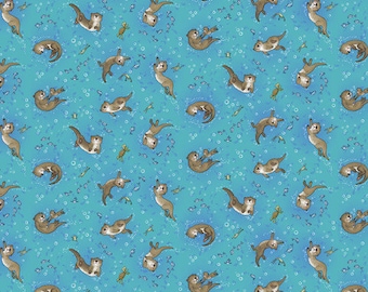 Patchwork fabric cotton panel fabric picture supplementary fabric otter water blue green