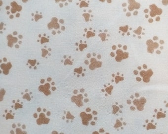 Patchwork fabric cotton dog dogs paws beige brown fabric