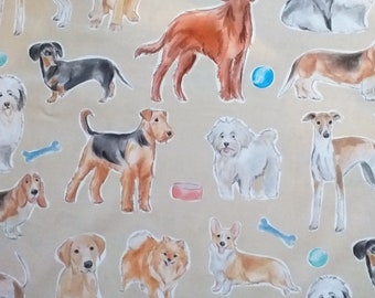 Patchwork fabric cotton dog dogs beige brown fabric