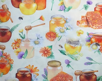 Patchwork fabric cotton bee honey flower nature yellow