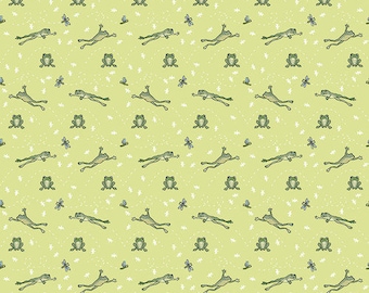 Patchwork fabric cotton panel fabric image frog water green