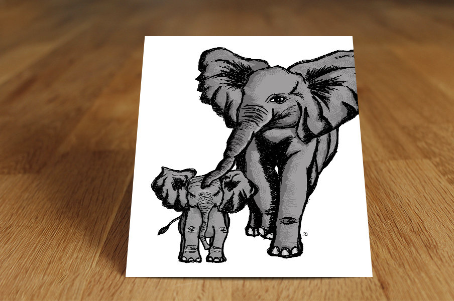 Ansichtskarte Elefantenfamilie mit 2 Jungen