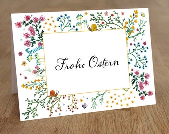 Folding Card Merry Easter - Watercolor Sea of Flowers - Hand Drawn