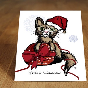 Weihnachts-Postkarte mit Katze