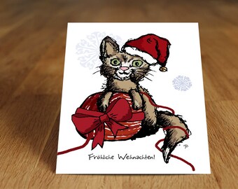Weihnachts-Postkarte mit Katze