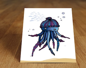 Postcard-octopus with cap & socks