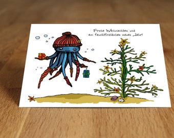 Christmas card-octopus under the Christmas tree
