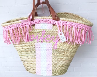Basket bag fringe with monogram, Ibiza basket, basket, shopping basket, beach bag
