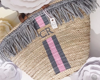 Korbtasche Fransen mit Monogram, Ibizakorb, Korb, Einkaufskorb, Strandtasche