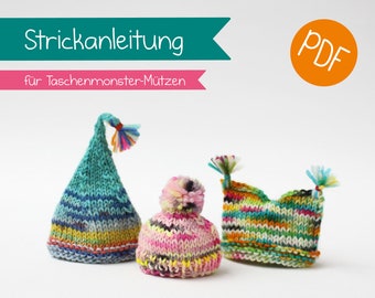 Strickanleitung Taschenmonster-Mützen (PDF)