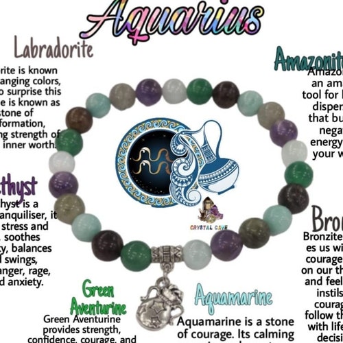 Crystal Stone Bracelet for Aquarius Zodiac Sign Aquamarine Etsy