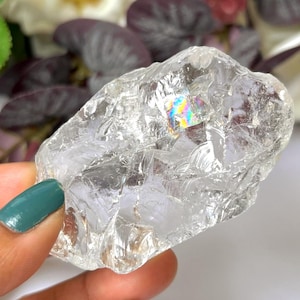 Satyaloka Quartz Crystal: Record Keeper Altar Stone, Rainbow Inclusions (87 Grams)