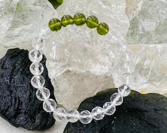 8MM Moldavite Stone & Phenakite Stone Round Beads Stretchable Bracelet