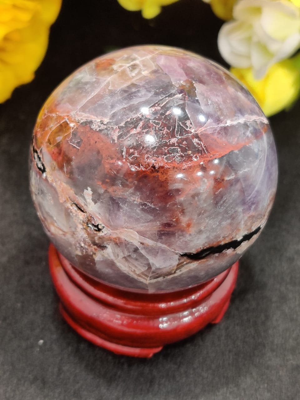 Very Rarest Auralite 23 Stone Crystal Altar Stone on sale Sphere 308 Grams Red Hematite Tip & Sunken Record keeper AAA +++