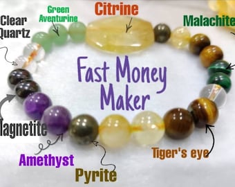 Schneller Geld Maker Stein Armband Citrin Pyrit Magnetit Amethyst Aventurin Kristall Tigerauge