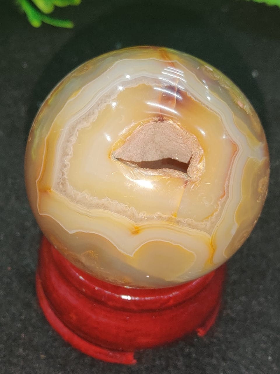 Beautiful Yellow Lace Agate Quartz Geode Crystal Sphere With Blue Chalcedony Druzy Agate Geode Carved Sphere Orb 171 Grams Chakra Stones