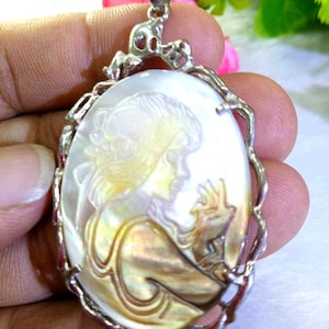 Mother of Pearl Angel Pendant: Rainbow Goddess Stone, 2 Inch