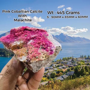 Cristal raro de calcita cobaltiana roselita rosa con malaquita - 445 gramos