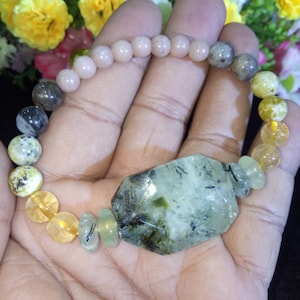 Diabetes Bracelet Citrine,Prehnite,Petrified Wood, Pink Opal,Serpentine Stone 8 MM Bracelet Gift For All.