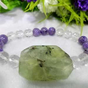 Intuition Booster & Spirituality Bracelet Phenakite / Phenacite,Prehnite,Charoite Stone 8 MM Bracelet Gift for All
