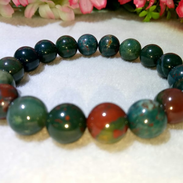 Blood Stone Heliotrope 8MM,10MM Bracelet For Control Blood Circulation,Good Health,Reiki,Healing,Meditation,Instils Courage,Comfort,Strength