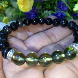Moldavite & Black Tourmaline Stone Bracelet: Negative Energy Protection