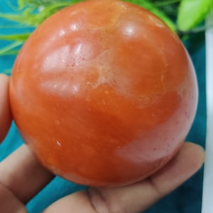 Orange Red Calcite Sphere: Healing Stone, Meditation, Dream Recall (421Gram)
