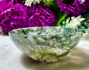 70 MM Moss Agate Stone Bowl Exclusive Hand Crafted Bowl Natural Moss Agate Carved Bowl For Home DECOR Clearing Crystal Healing Abundance