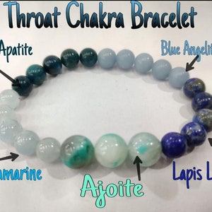 Throat Chakra Bracelet: Ajoite, Lapis Lazuli, Angelite, Apatite, Aquamarine