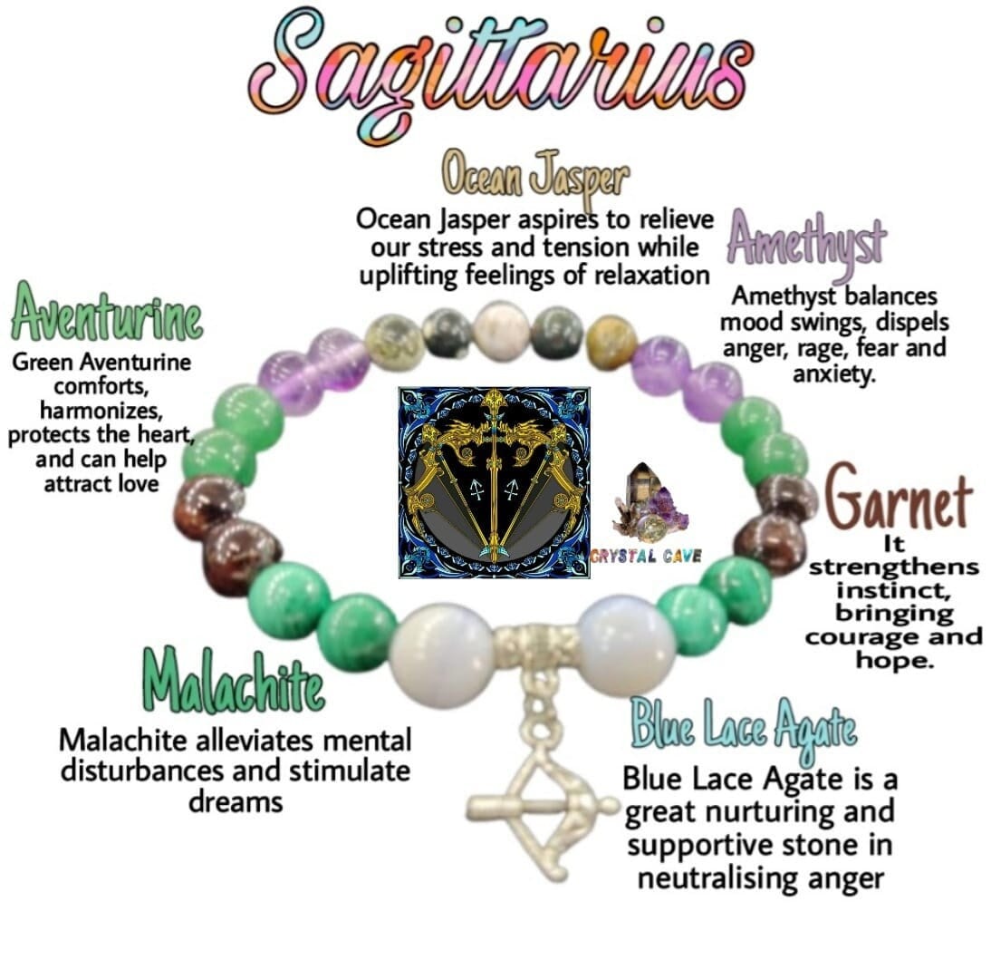 Crystal Stone Bracelet for Sagittarius Zodiac Sign Blue Lace Agate