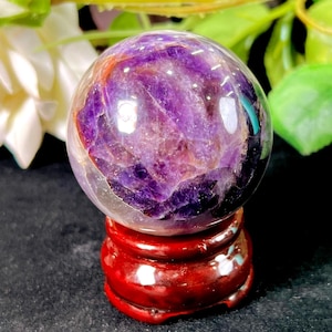Auralite 23 Crystal Sphere: Red Hematite Tip Altar Stone (189 Grams)