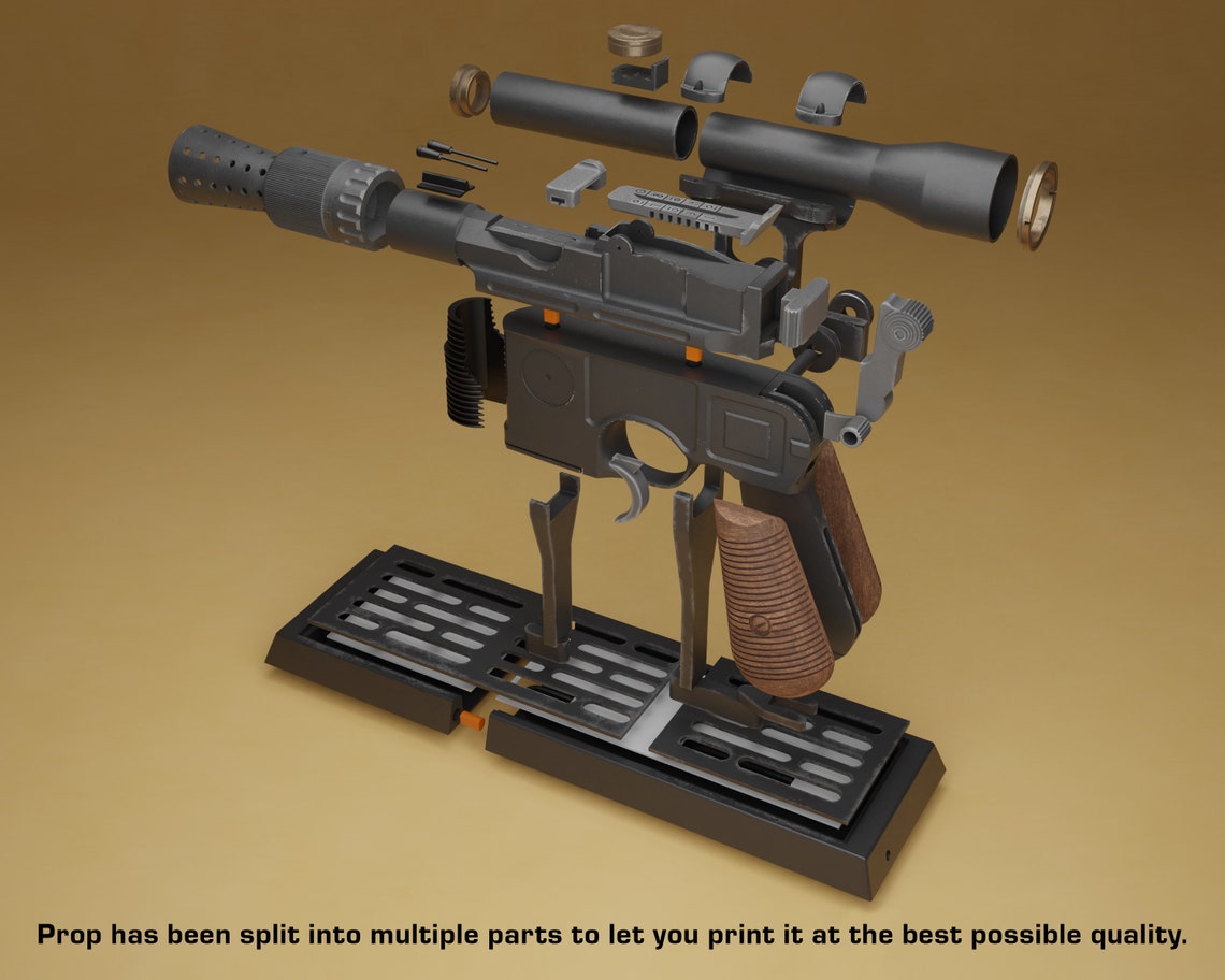 Han Solo DL-44 Blaster 1:1 Scale 3D Printed Parts Kit – Build Your Own Replica!