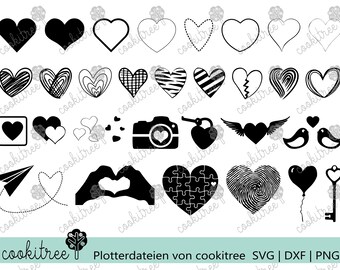 Plotter file plotter template plot dxf svg png heart hearts love in love bundle collection warm hearted loved lovely romantic