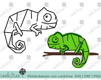 Plotter file Plot dxf svg png Geo Chameleon Chameleon colorful lizard reptile color change rainbow geometric