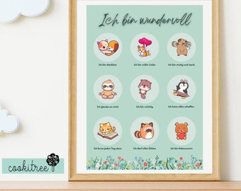 Affirmations Poster Children's Room Decoration Digital Download Print Loving Details Courage Make Self-Love Mural Boys Girls Art