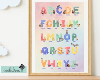 Alphabet Poster ABC Learning Poster Children's Room Rainbow Decoration Digital Download Print Learning School Schoolchild Mural Boys Girls Art