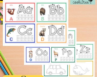 ABC Letters Flashcards Learning to Write Writing Exercises Animals Montessori Digital Download Print Learning Back to School Preschool School