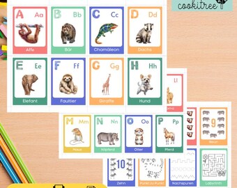 ABC Alphabet Cards & Number Cards Animals Montessori Letters Flashcards Toddlers Digital Download Print Learning Preschool Baby Animal