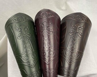 Leather bracers with nordic decoration handmade and perfect for roleplay character, theatrical shows, cinema and cosplay