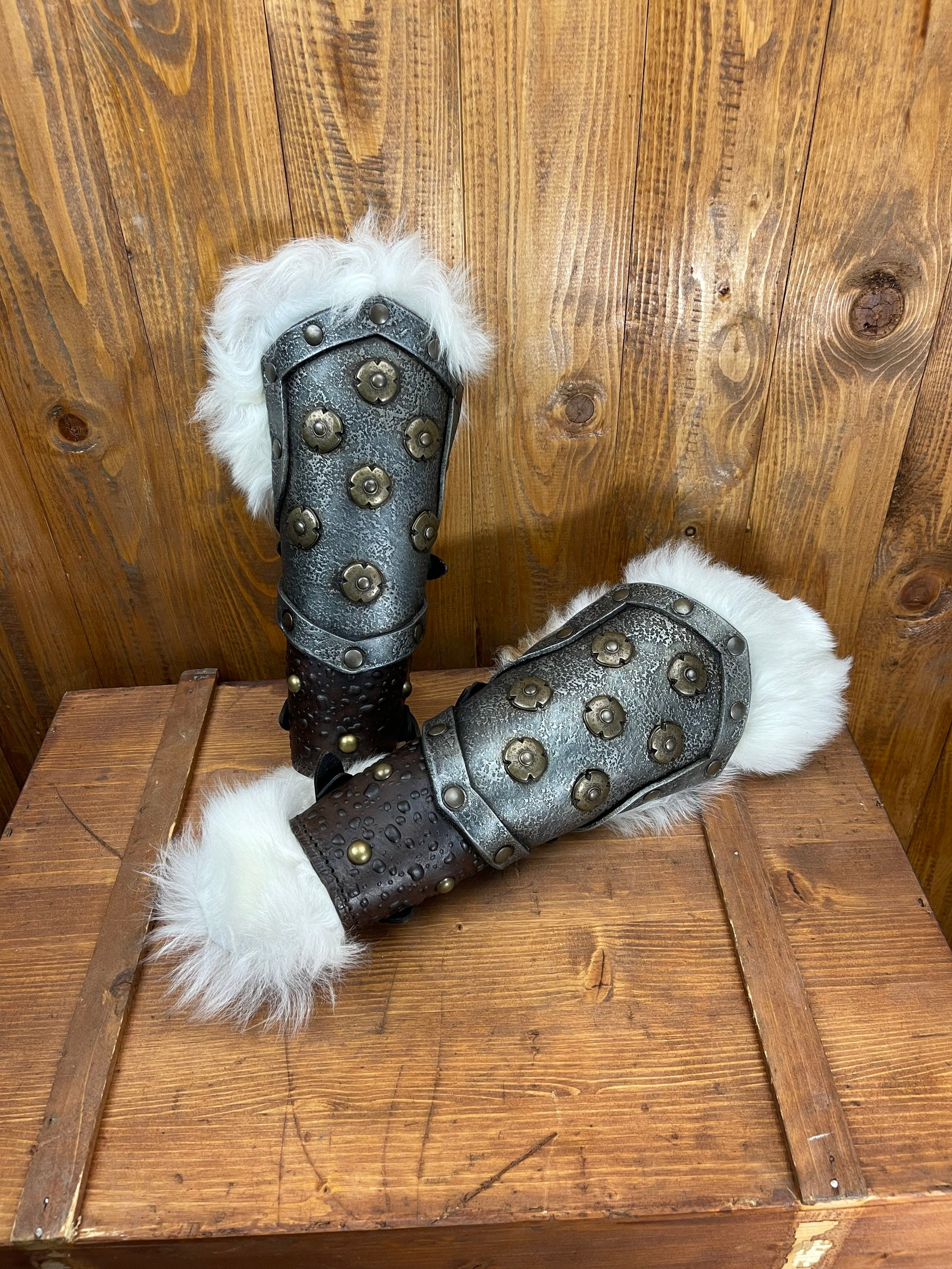 Celtic Viking Fur Leather Bracer