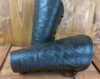 Leather bracers “Midgard” with nordic decoration handmade and perfect for roleplay character, theatrical shows, cinema and cosplay