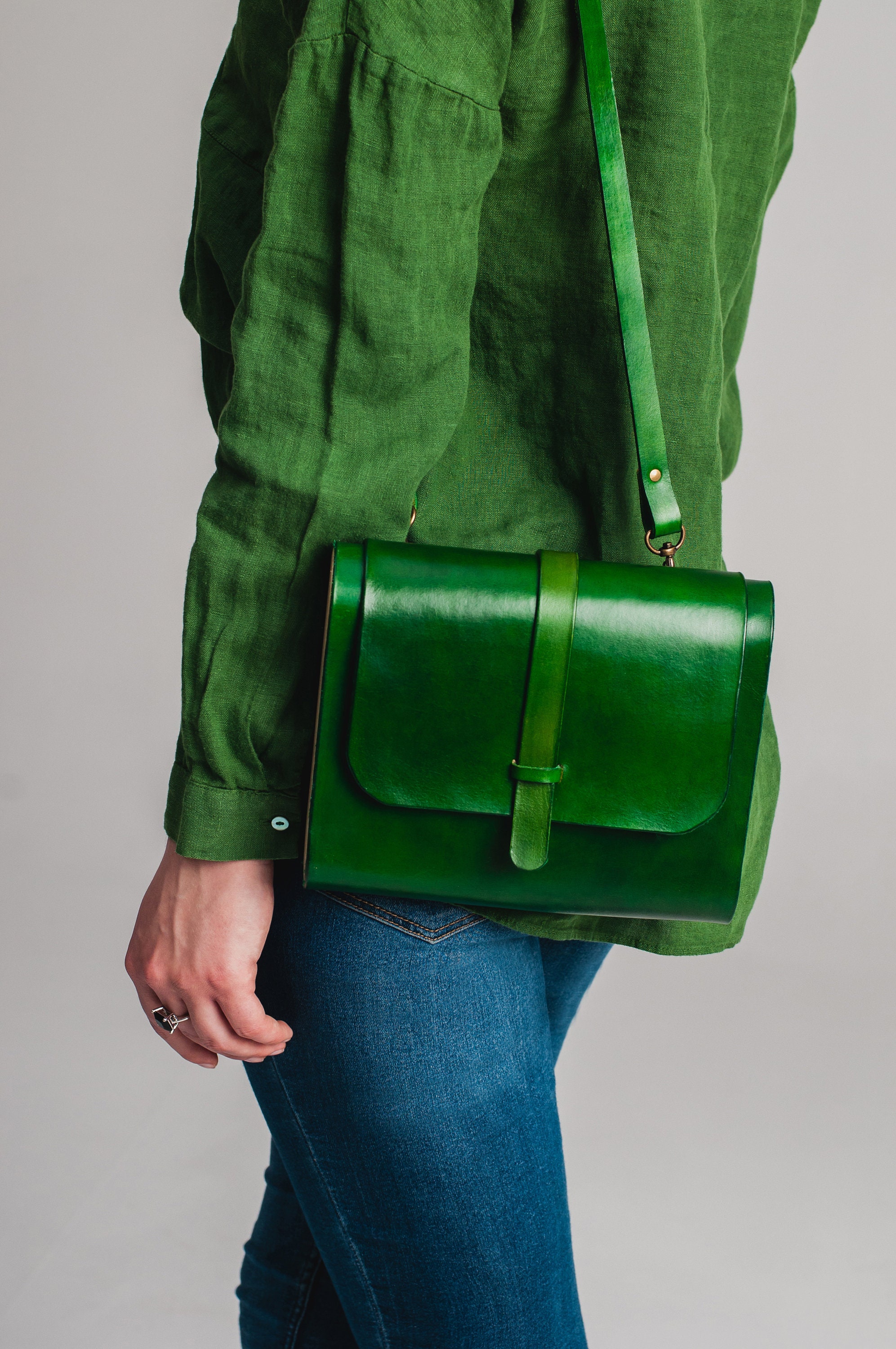 Small green leather bag small green leather bag everyday Etsy