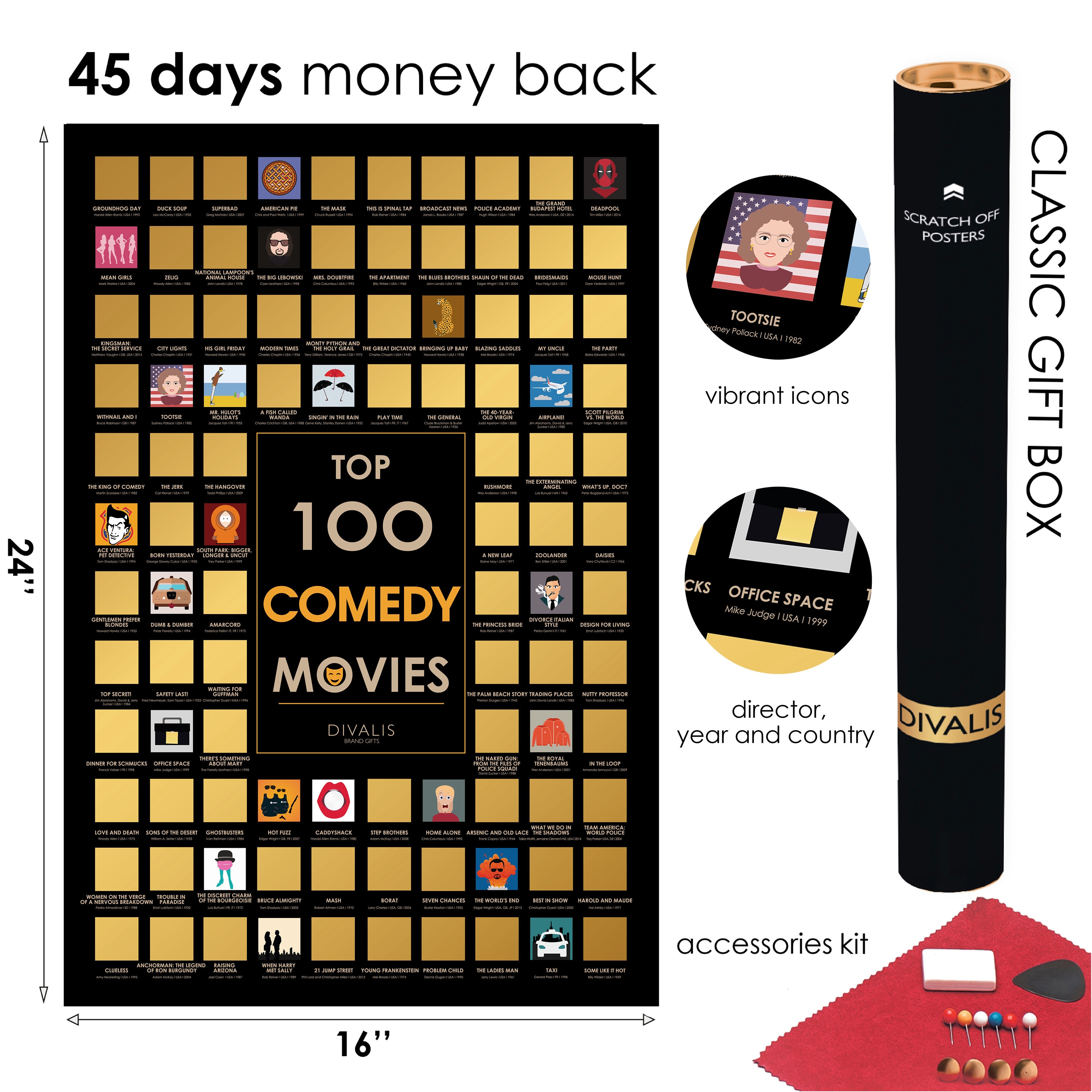 Top 100 Scratch off Comedy Movies Poster Mejor álbum de cine Etsy