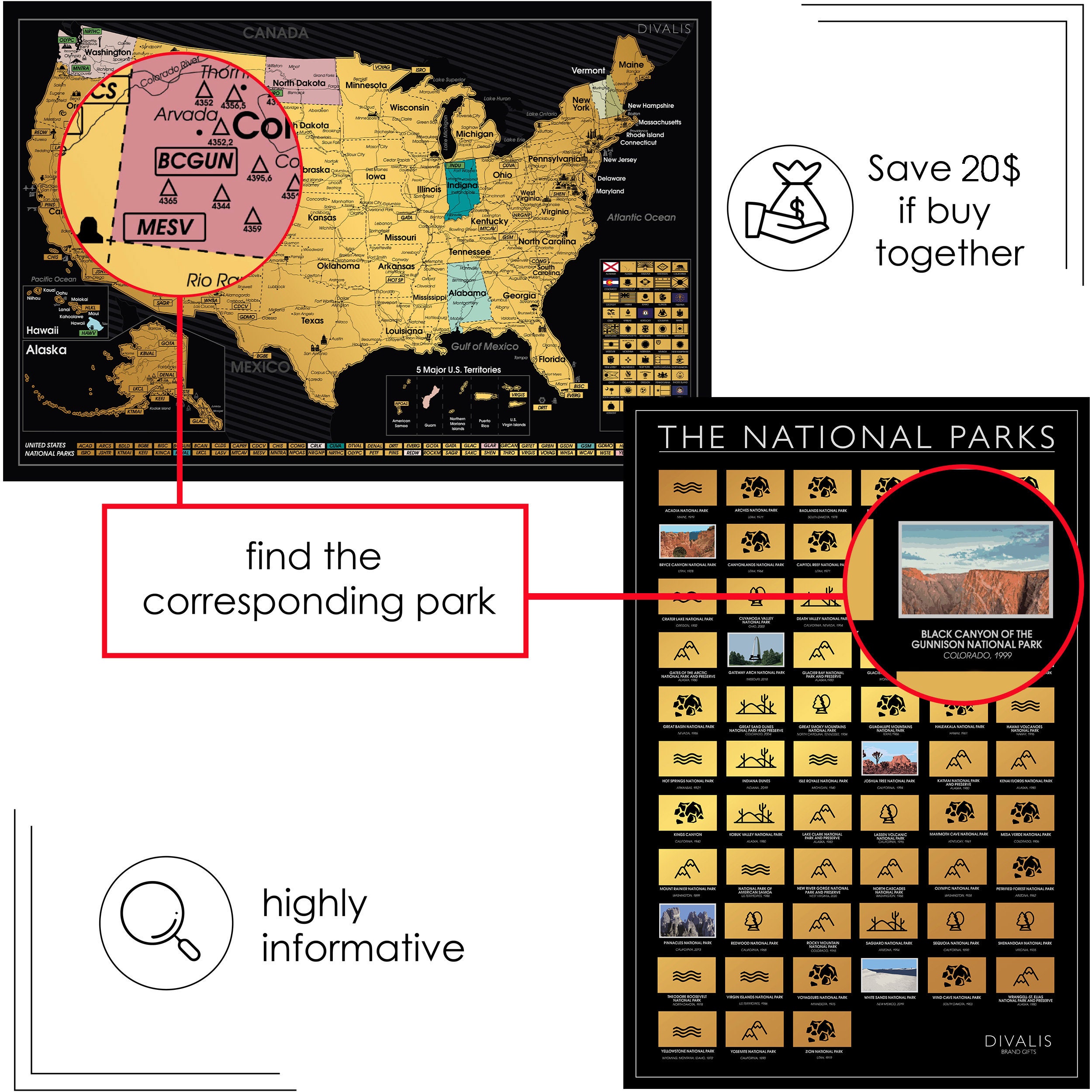 USA+National Park Scratch Off Poster Set