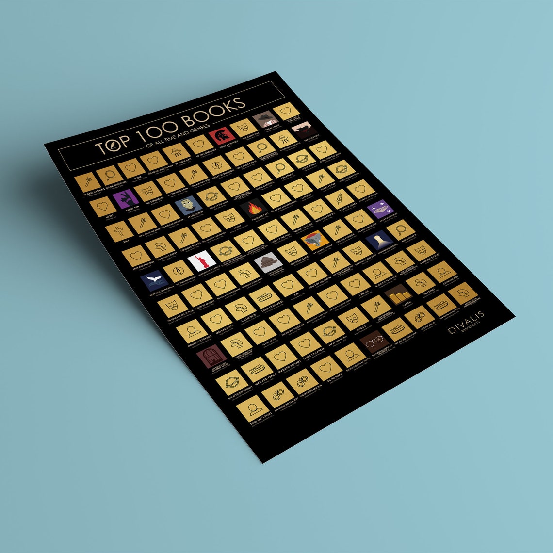 100 Books Scratch off Poster With Scratcher Easy to Frame Etsy