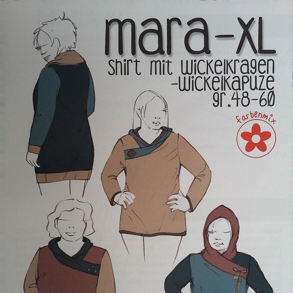 Schnittmuster Mara XL Hoodie mit Wickelkragen Gr. 48-60 bienvenido colorido Farbenmix
