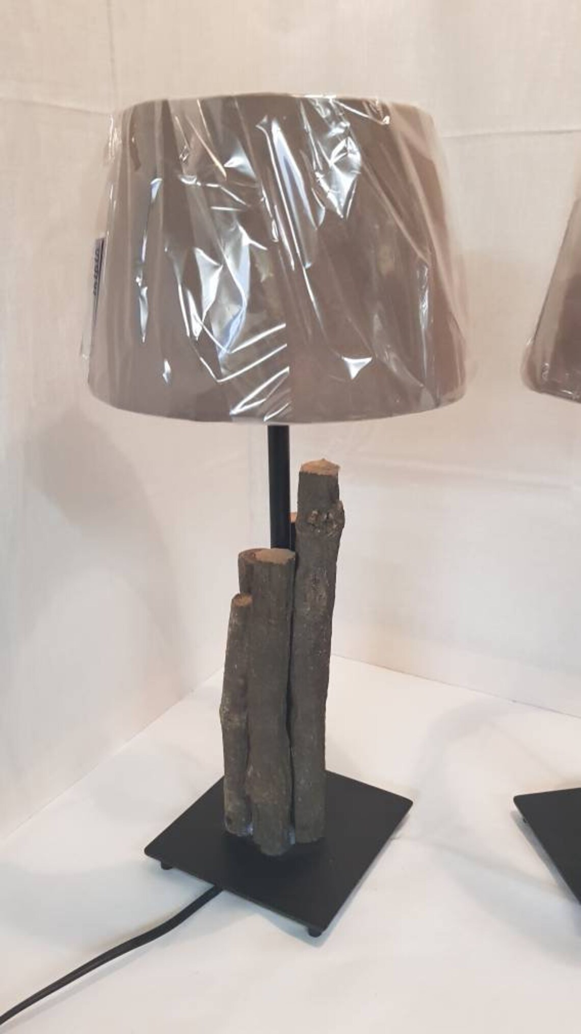 Pair of lamps / bedside lamps with wooden discs Etsy