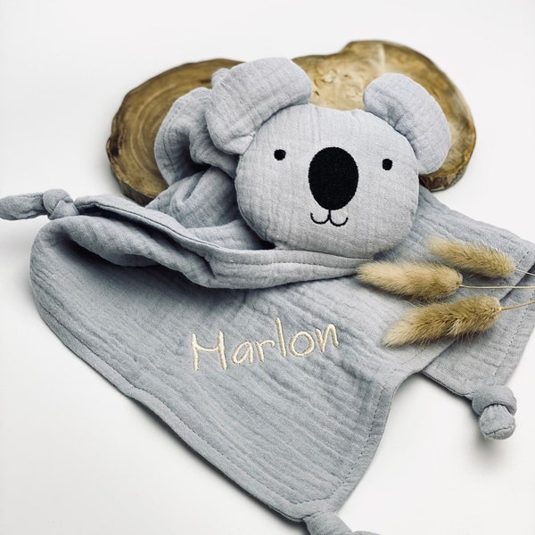 Schnuffelkoala grau, Schnuffeltuch, Schmusetuch, Geburtsgeschenk, Personalisiert, Koala, Kuscheltuch, Schnuffeltuch mit Namen